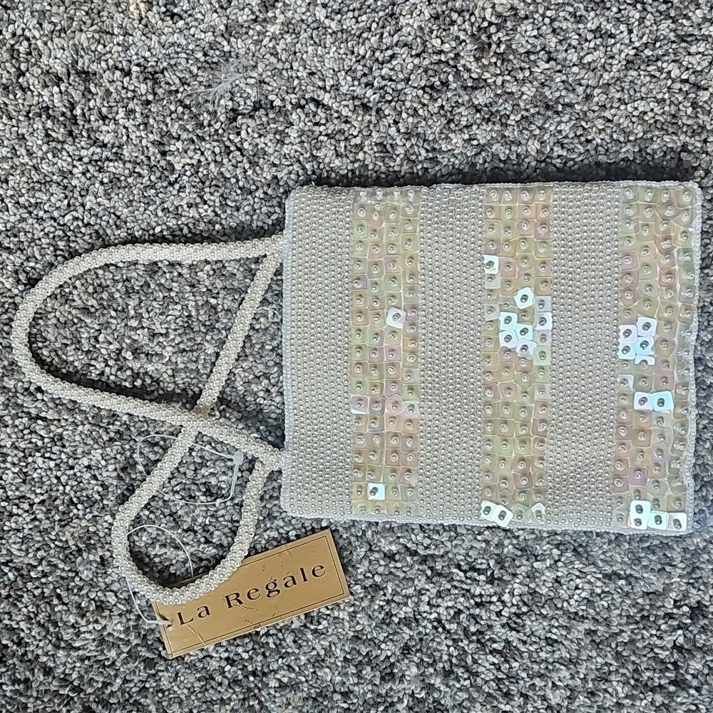 NWT La Regale Ivory boho beaded purse clutch small evening bag Purse